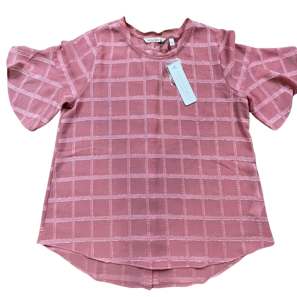 Soft Surroundings NWT Pink Rose Short Sleeve Tenerife Button Back Blouse NWT XS - Picture 3 of 7